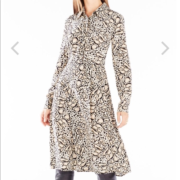BCBG Ocelot Print Midi Shirt Dress - Silk - Picture 2 of 6